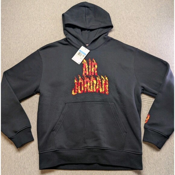 New Nike Air Jordan AJ5 Fire Graphic Fleece Pullover Mens Hoodie Size Medium - Picture 1 of 7